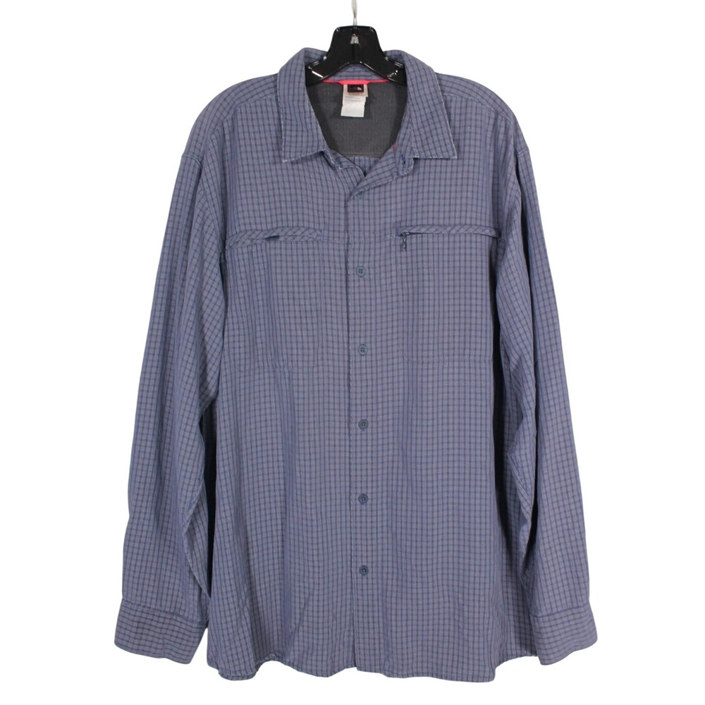 THE NORTH FACE Men's BLUE/WHITE PLAID Button-Up ZIP POCKET Shirt Sz XL